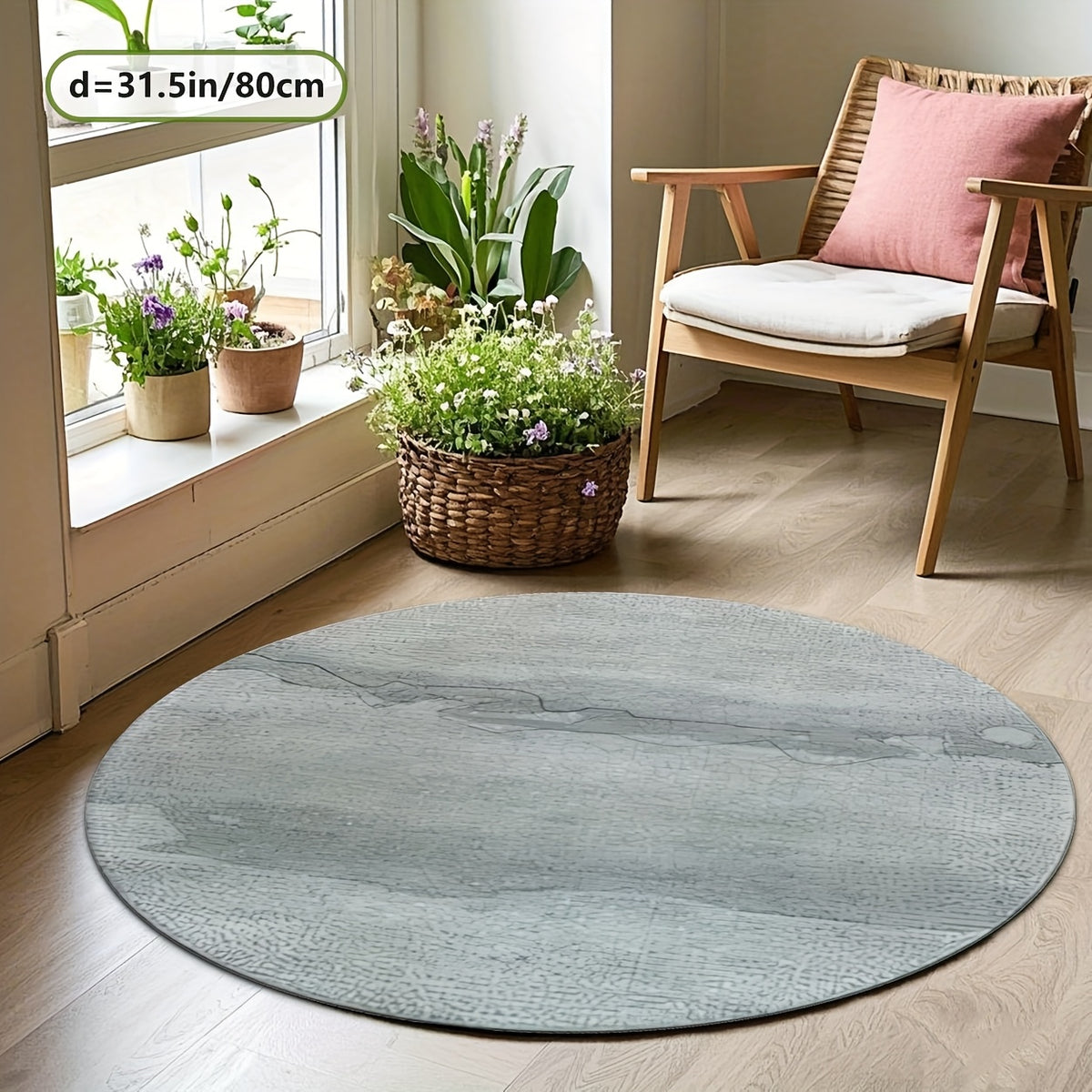 Tapis rond gris bleuté à texture minérale, Ø 100 ou 200 cm