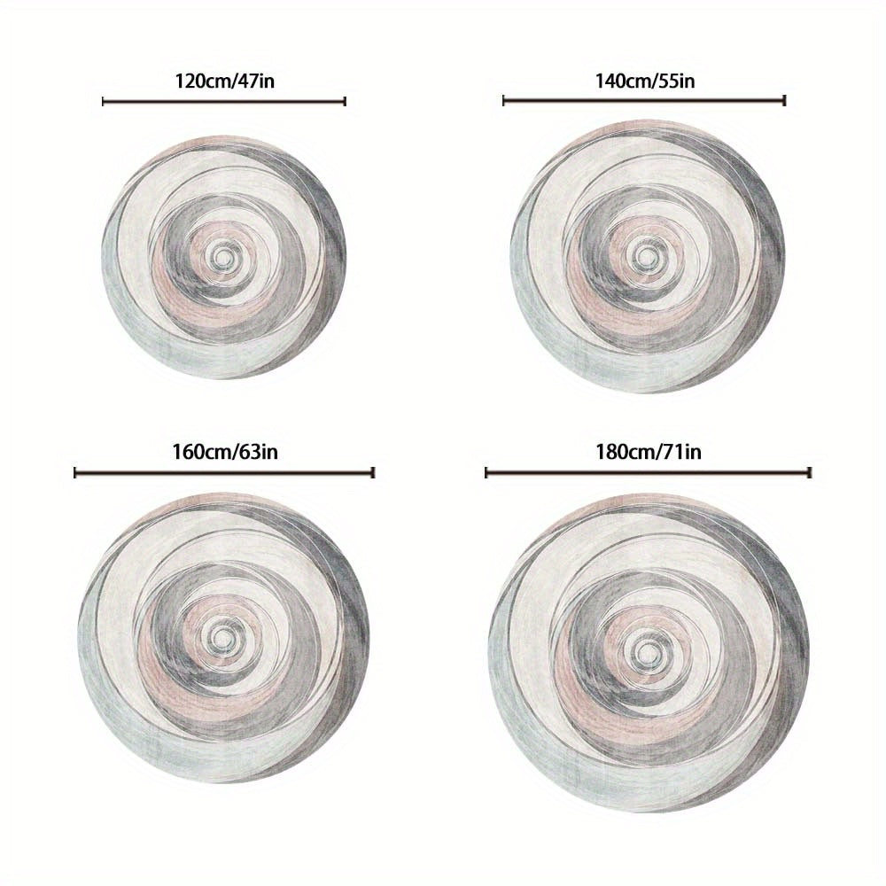 Tapis rond gris tourbillon, cercles peints au pinceau large