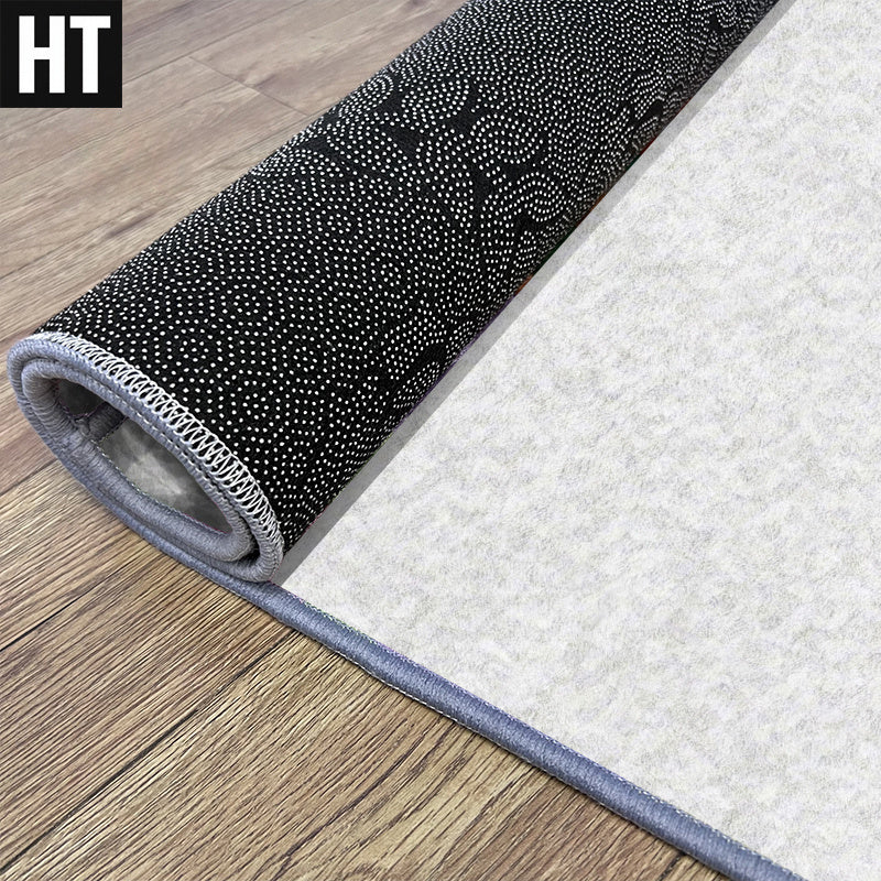 Tapis rond gris tourbillon, cercles peints au pinceau large