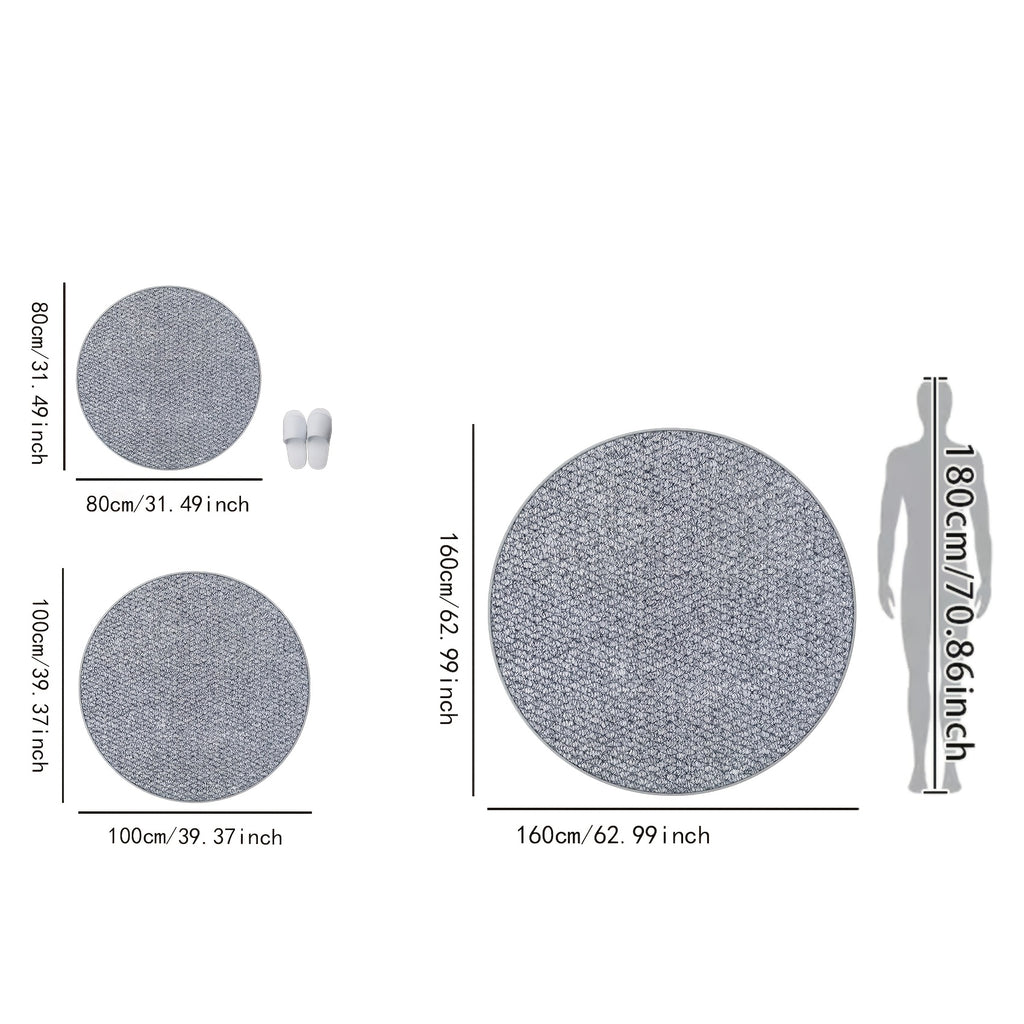 Tapis rond gris au tressage wabi-sabi et dos en TPR souple