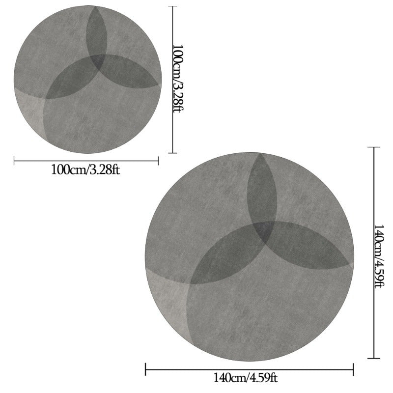 Tapis rond gris en velours, motif cercles ou lignes dorées