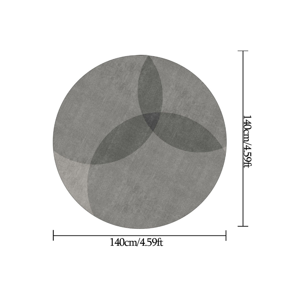 Tapis rond gris en velours, motif cercles ou lignes dorées