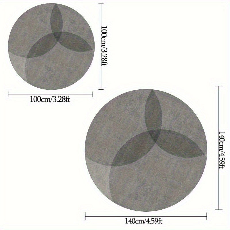 Tapis rond gris en velours, motif cercles ou lignes dorées