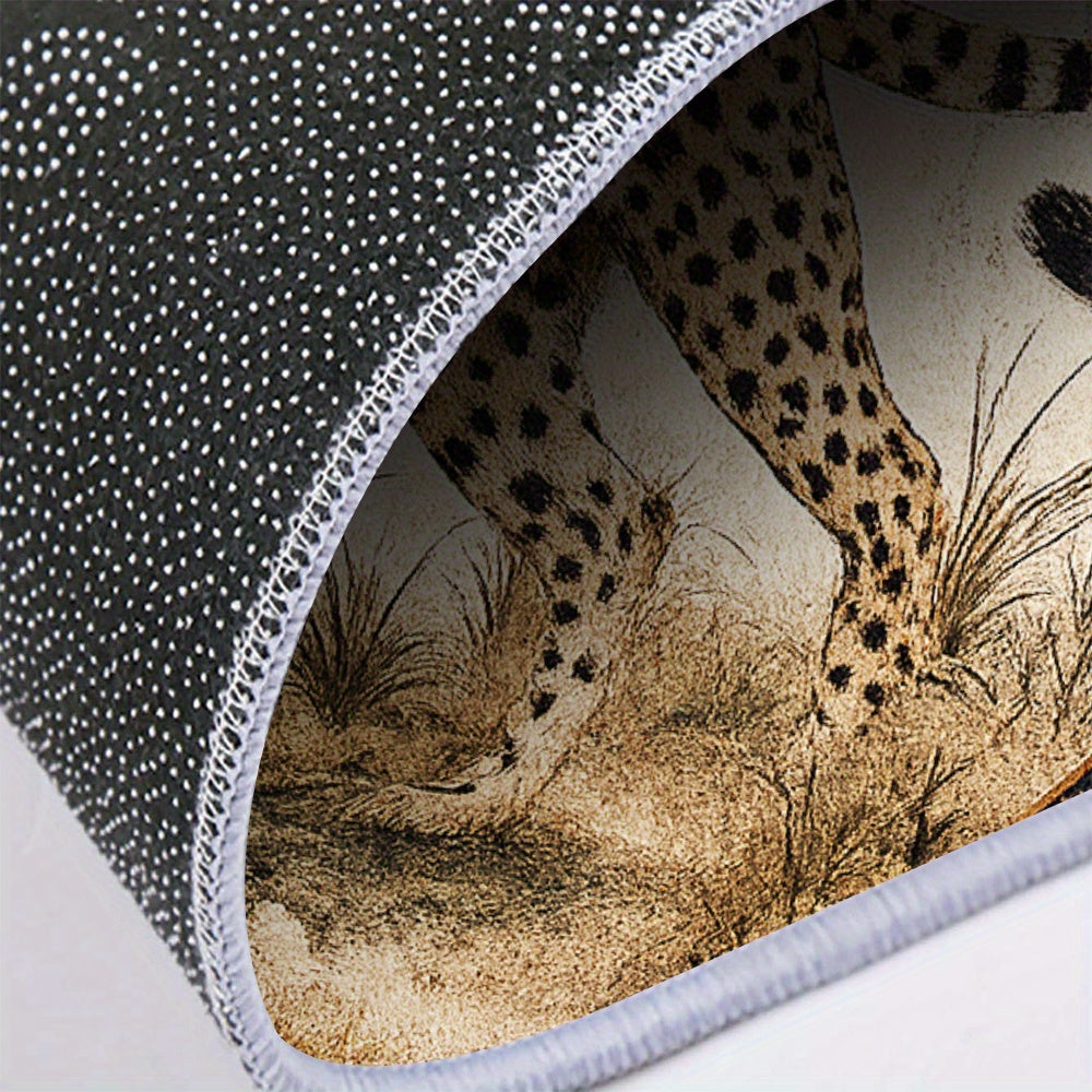 Tapis rond guépard en savane, bordure ancienne, 7 formats