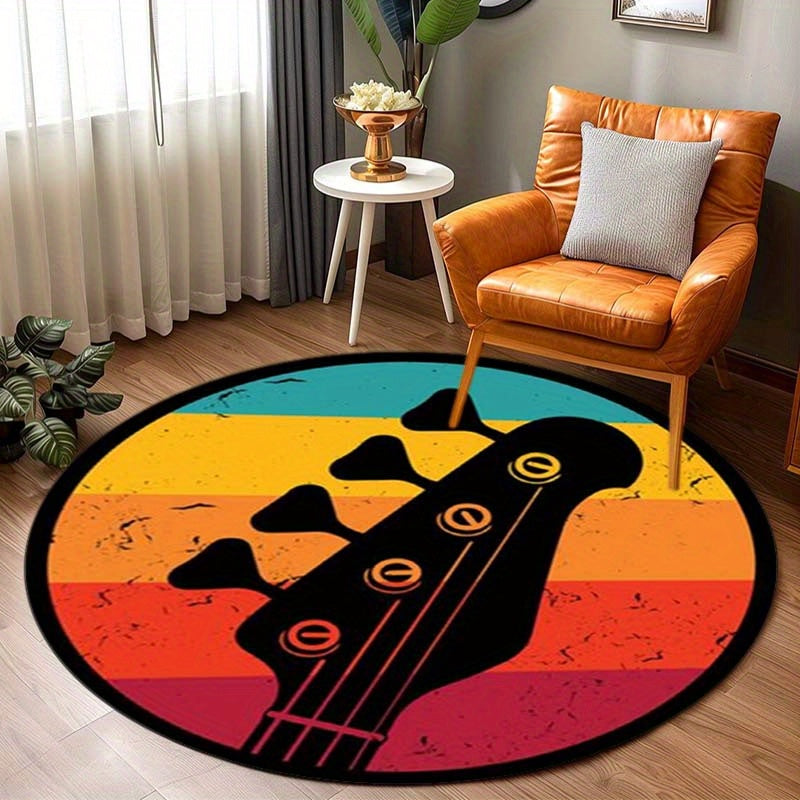 Tapis rond guitare basse, coucher de soleil rétro Ø 150