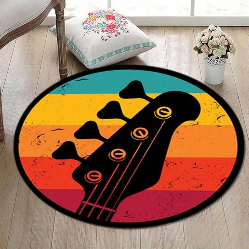 Tapis rond guitare basse, coucher de soleil rétro Ø 150