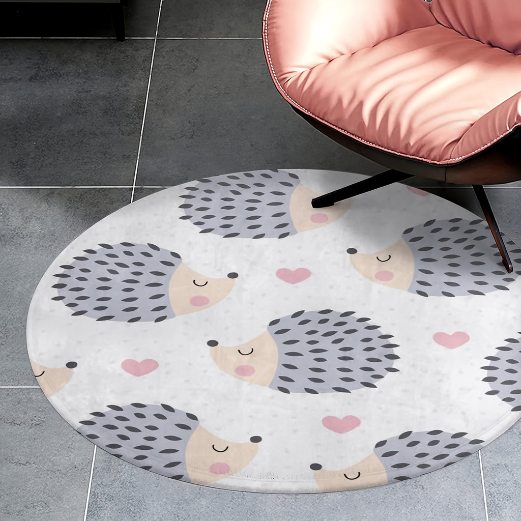 Tapis rond hérissons gris et roses, flanelle plate, Ø 150 cm