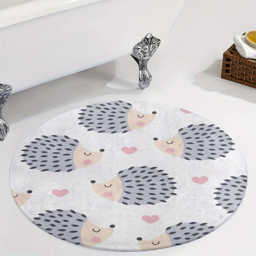 Tapis rond hérissons gris et roses, flanelle plate, Ø 150 cm