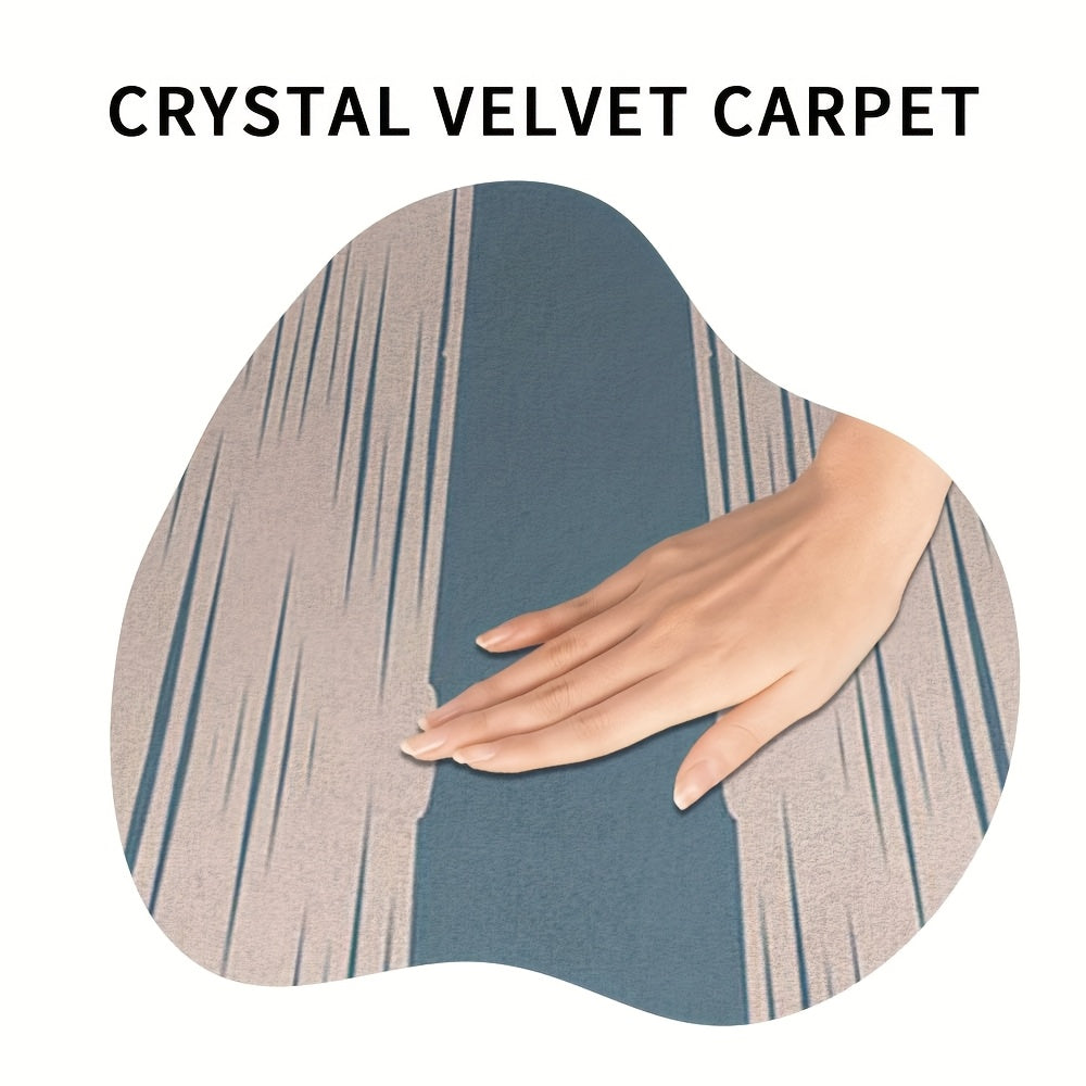Tapis rond bleu et beige à rayures ikat, velours tissé plat