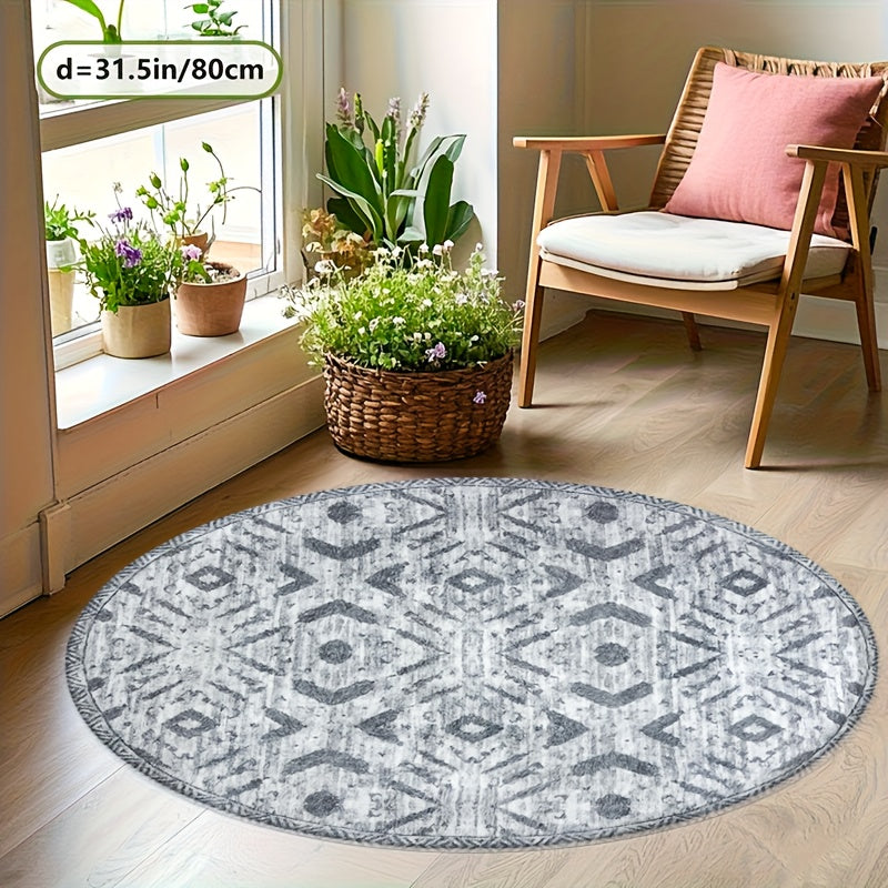 Tapis rond ikat gris perle sur blanc grisé, Ø 80 à 200 cm