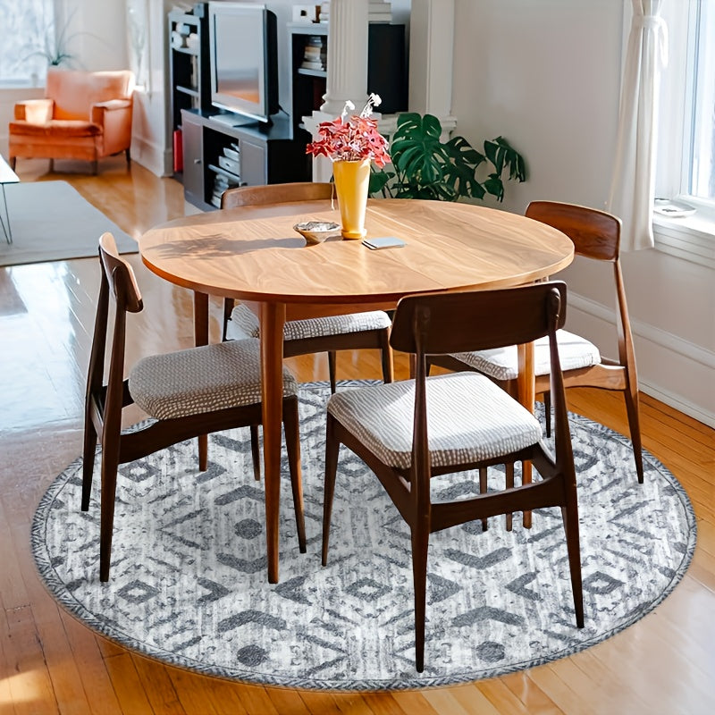 Tapis rond ikat gris perle sur blanc grisé, Ø 80 à 200 cm