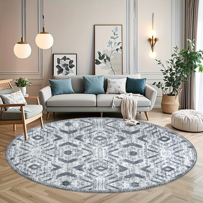 Tapis rond ikat gris perle sur blanc grisé, Ø 80 à 200 cm