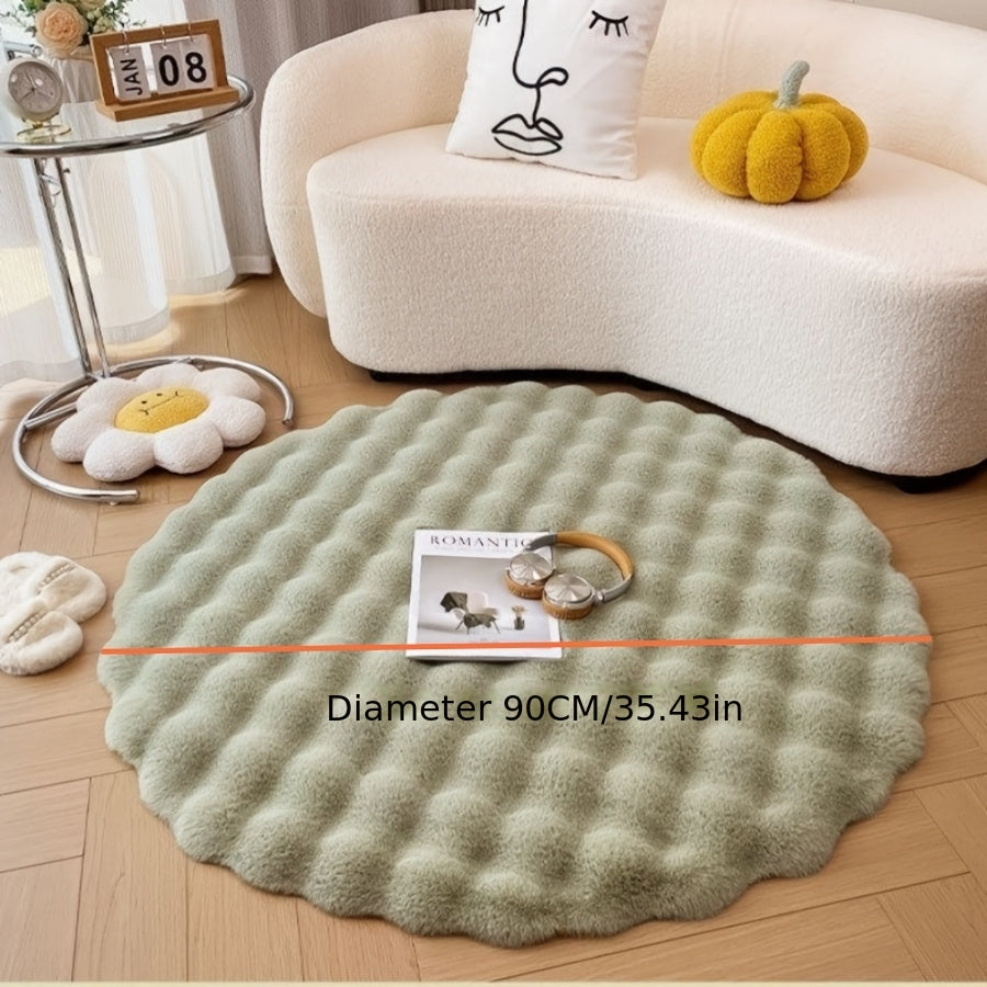 Tapis rond fausse fourrure à bulles, bord festonné Ø 90 cm