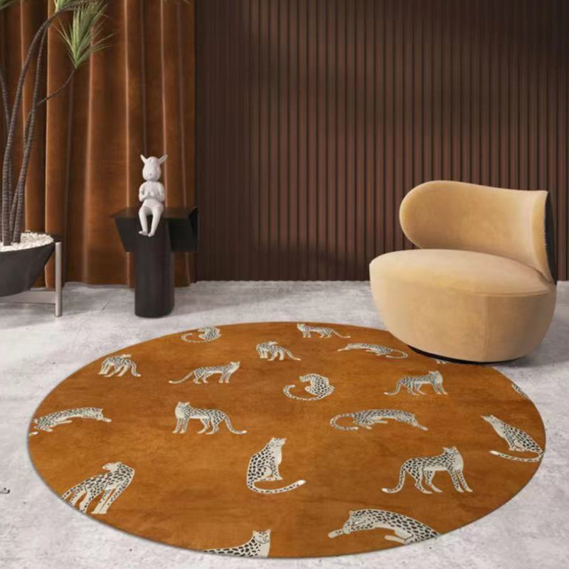 Tapis rond imprimé léopard, terracotta ou rose, cinq tailles