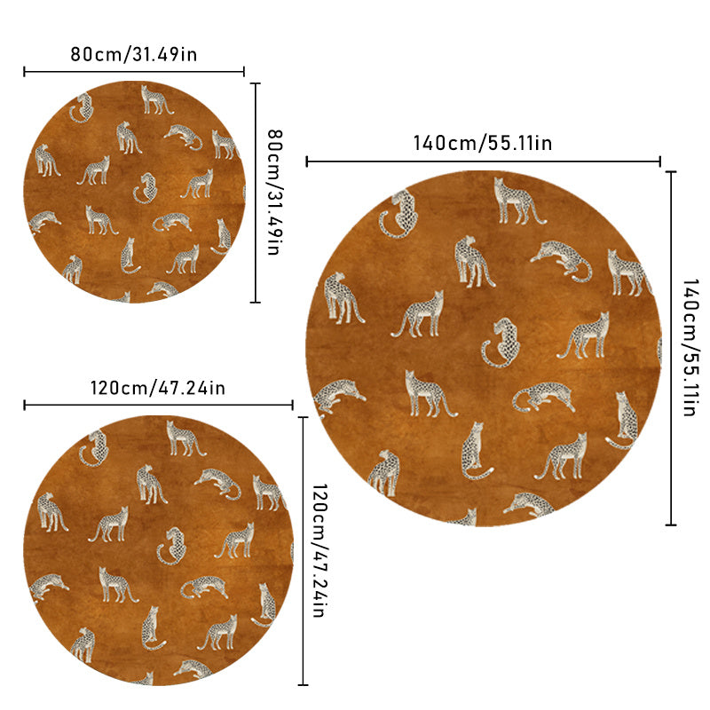 Tapis rond imprimé léopard, terracotta ou rose, cinq tailles