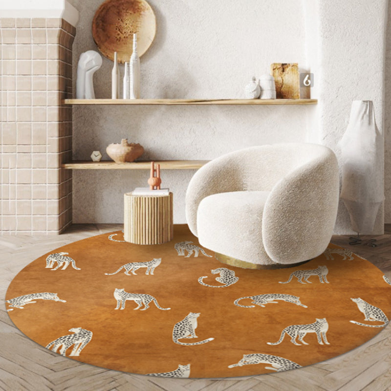 Tapis rond imprimé léopard, terracotta ou rose, cinq tailles