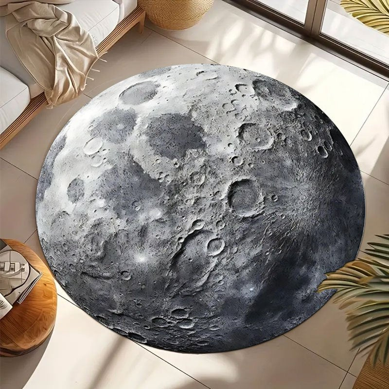 Tapis rond imprimé lunaire gris, flanelle, Ø 80 à 120 cm