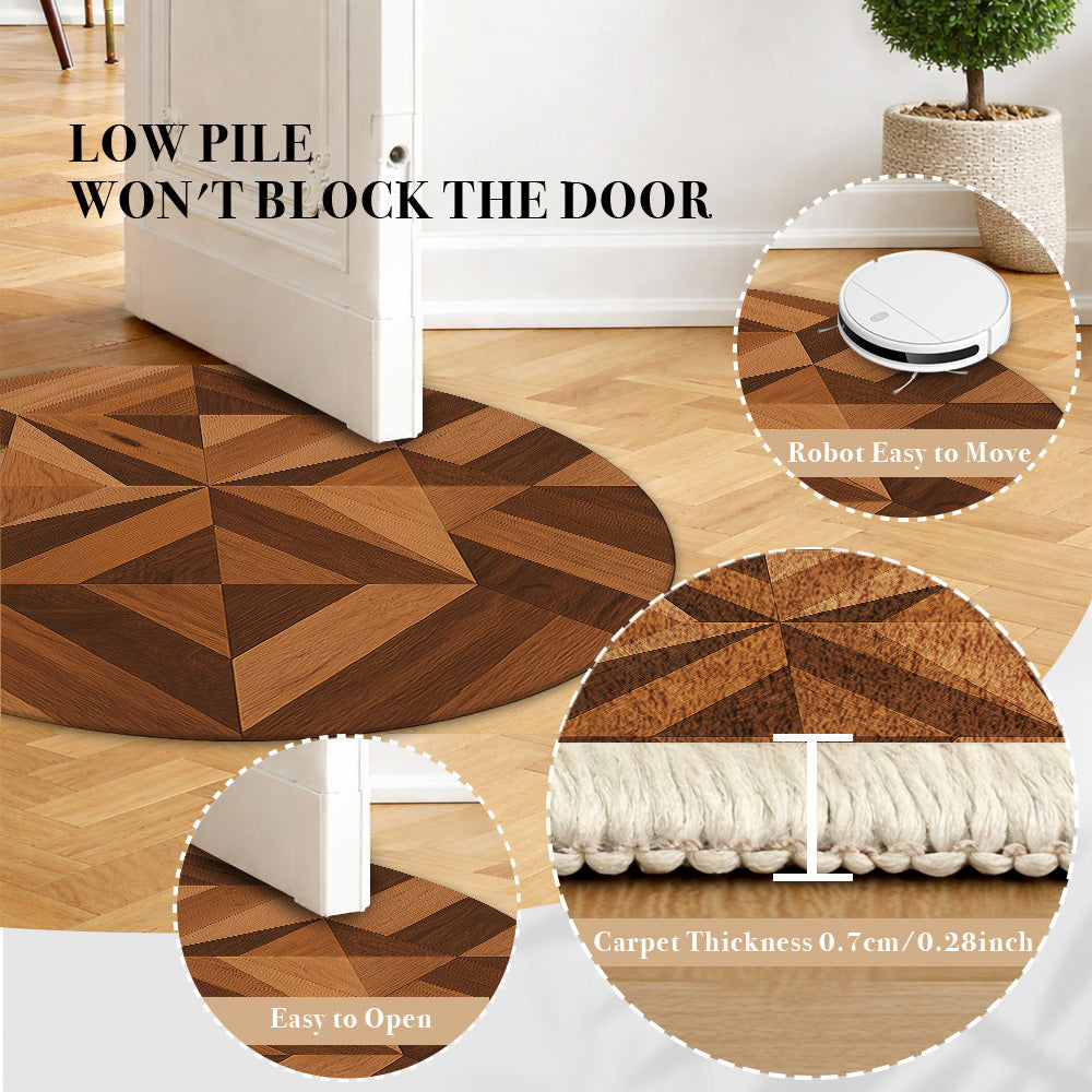 Tapis rond imprimé marqueterie de bois, du Ø 60 au Ø 190 cm