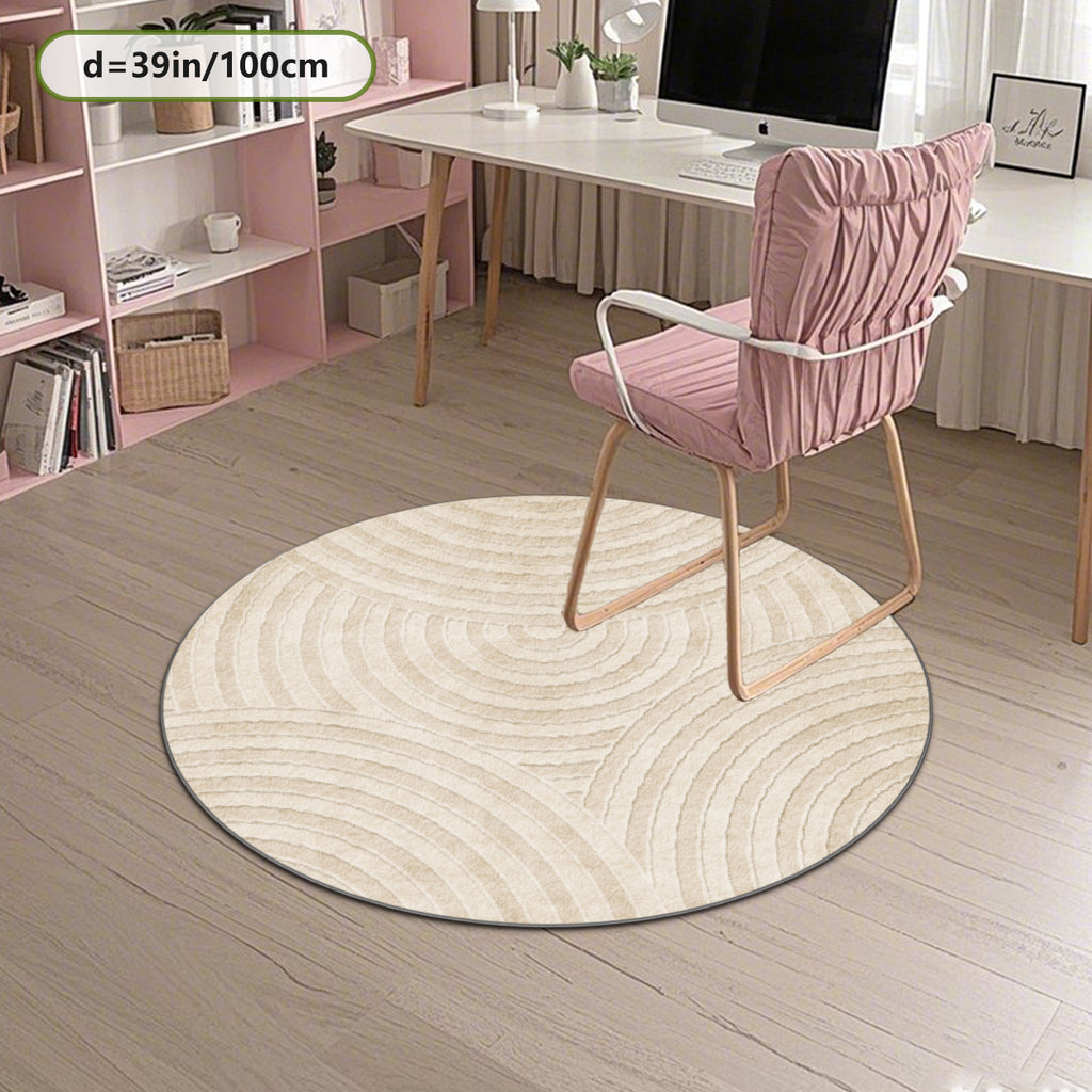 Tapis rond crème à motif d'arcs sculptés, dos à pois adhérent