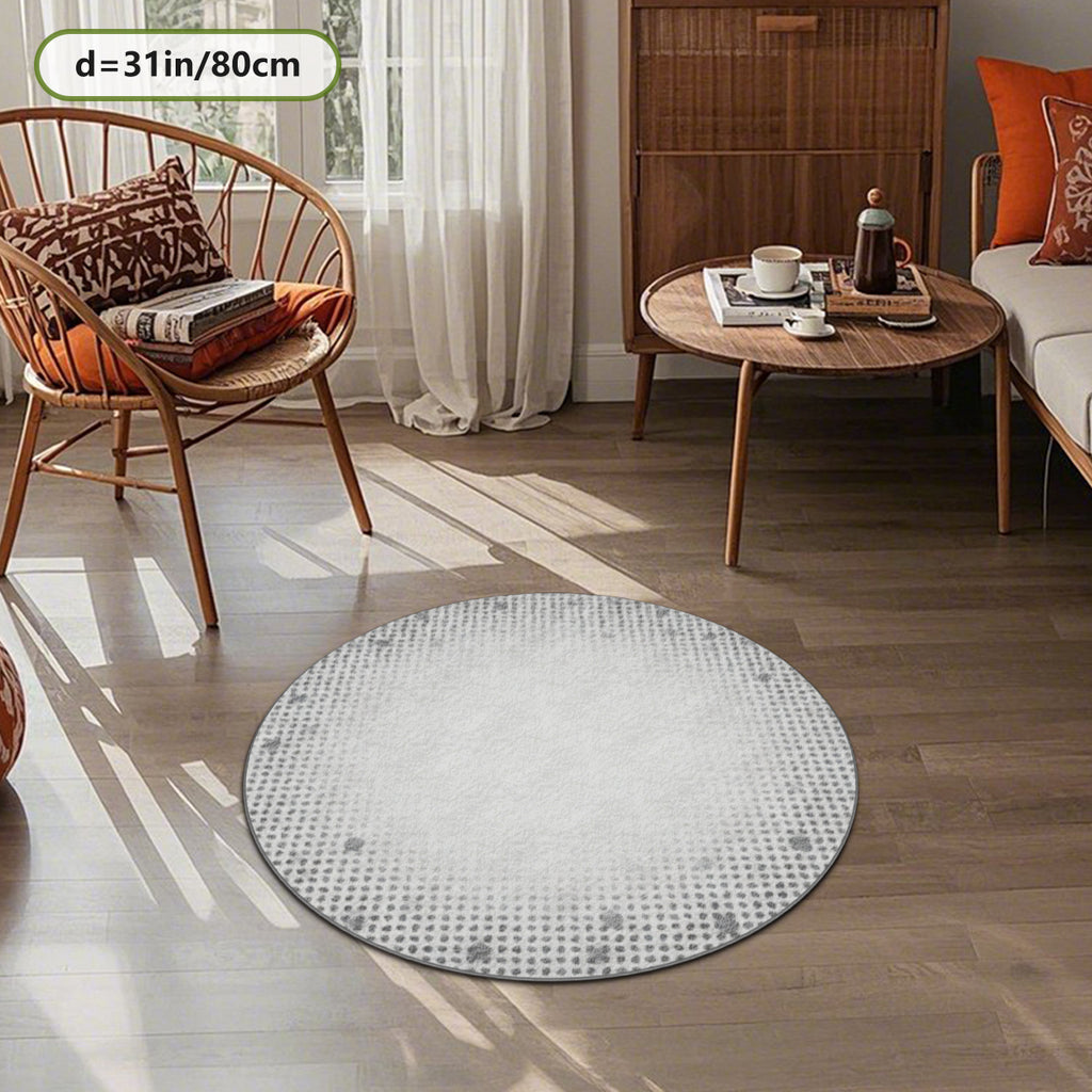 Tapis rond ivoire à large bordure de pois gris, trois tailles