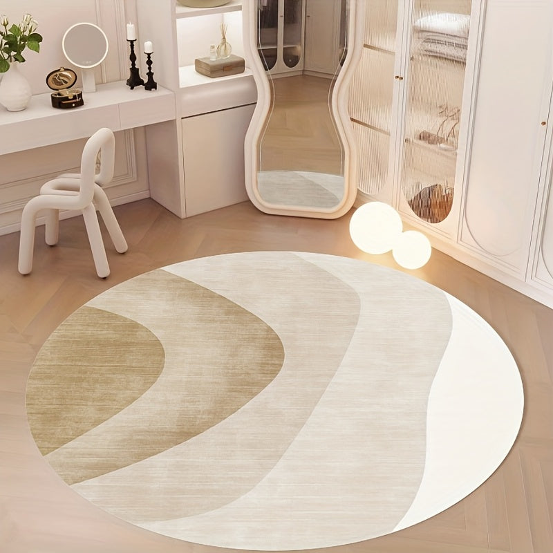 Tapis rond ivoire à courbes dorées, jusqu'au très grand Ø 200
