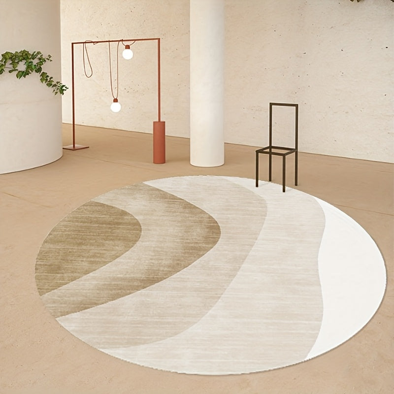 Tapis rond ivoire à courbes dorées, jusqu'au très grand Ø 200
