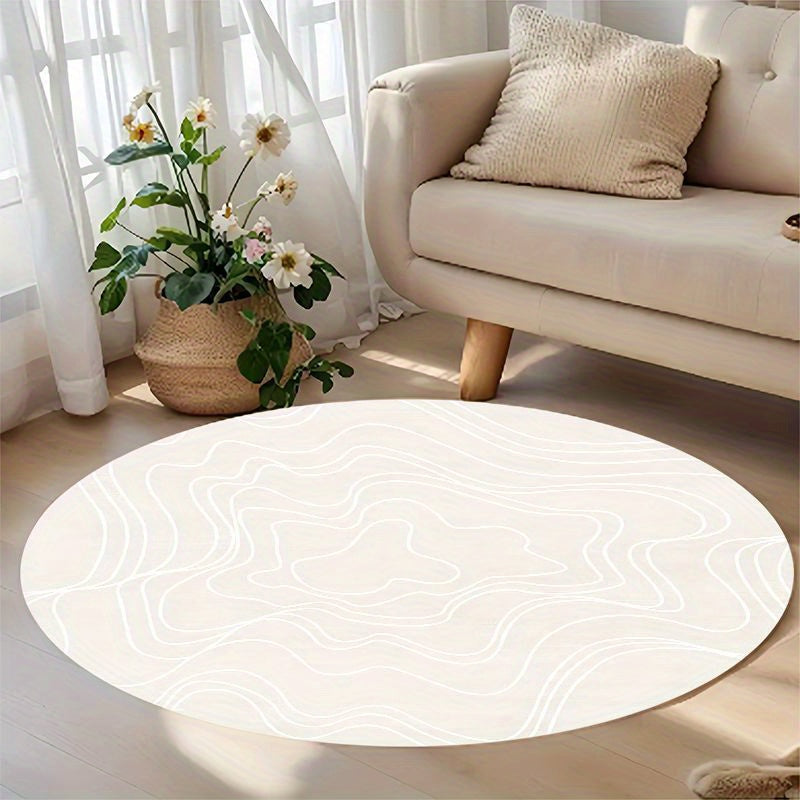 Tapis rond ivoire à courbes de niveau, flanelle Ø 60 à 120