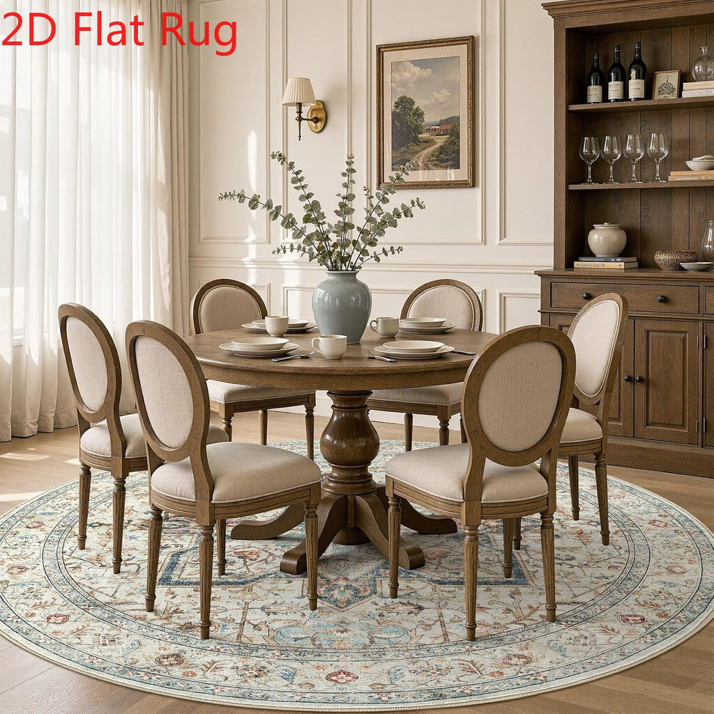 Tapis rond ivoire à étoile bleue, oriental, Ø 244 et 300 cm