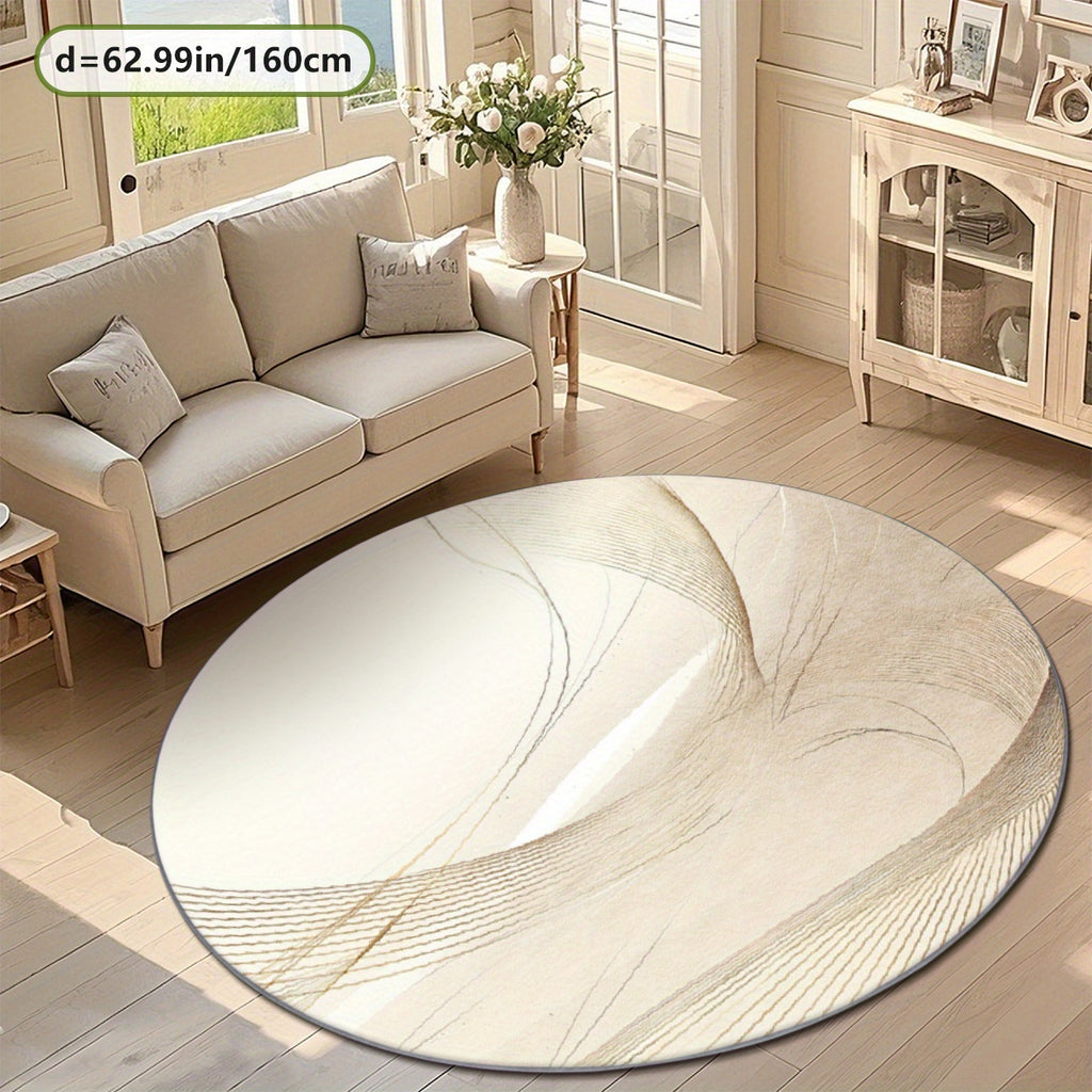 Tapis rond ivoire à filigrane doré, trois cotes Ø 80-200