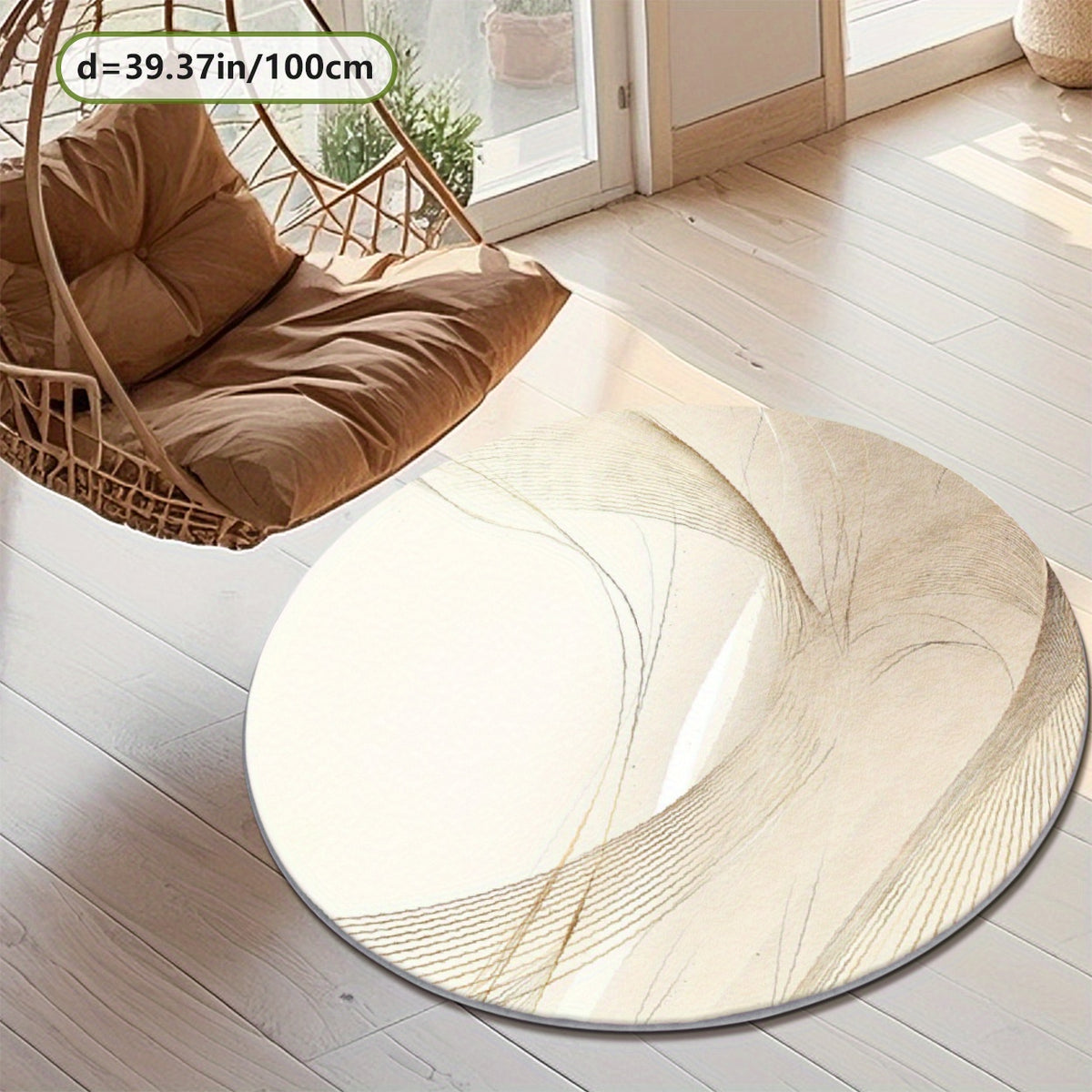 Tapis rond ivoire à filigrane doré, trois cotes Ø 80-200
