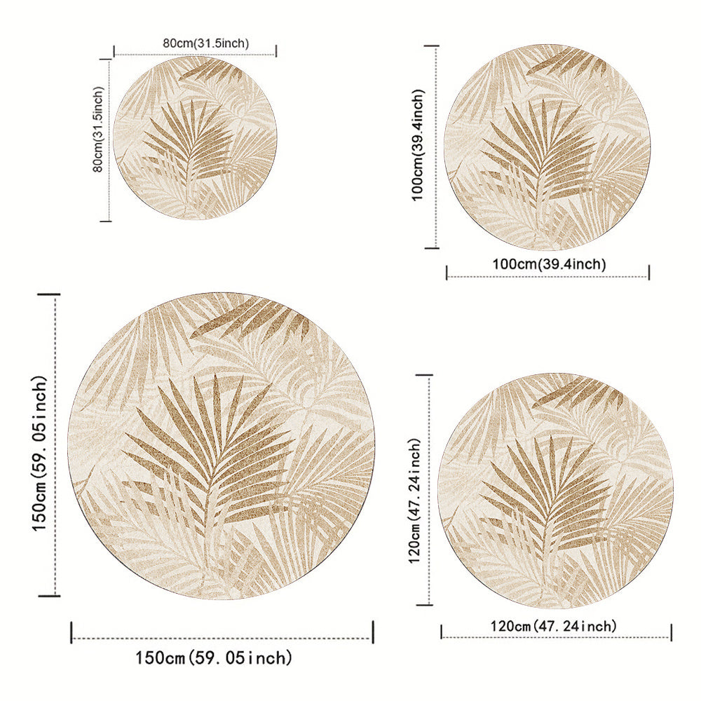 Tapis rond crème à palmes tropicales dorées, sept cotes