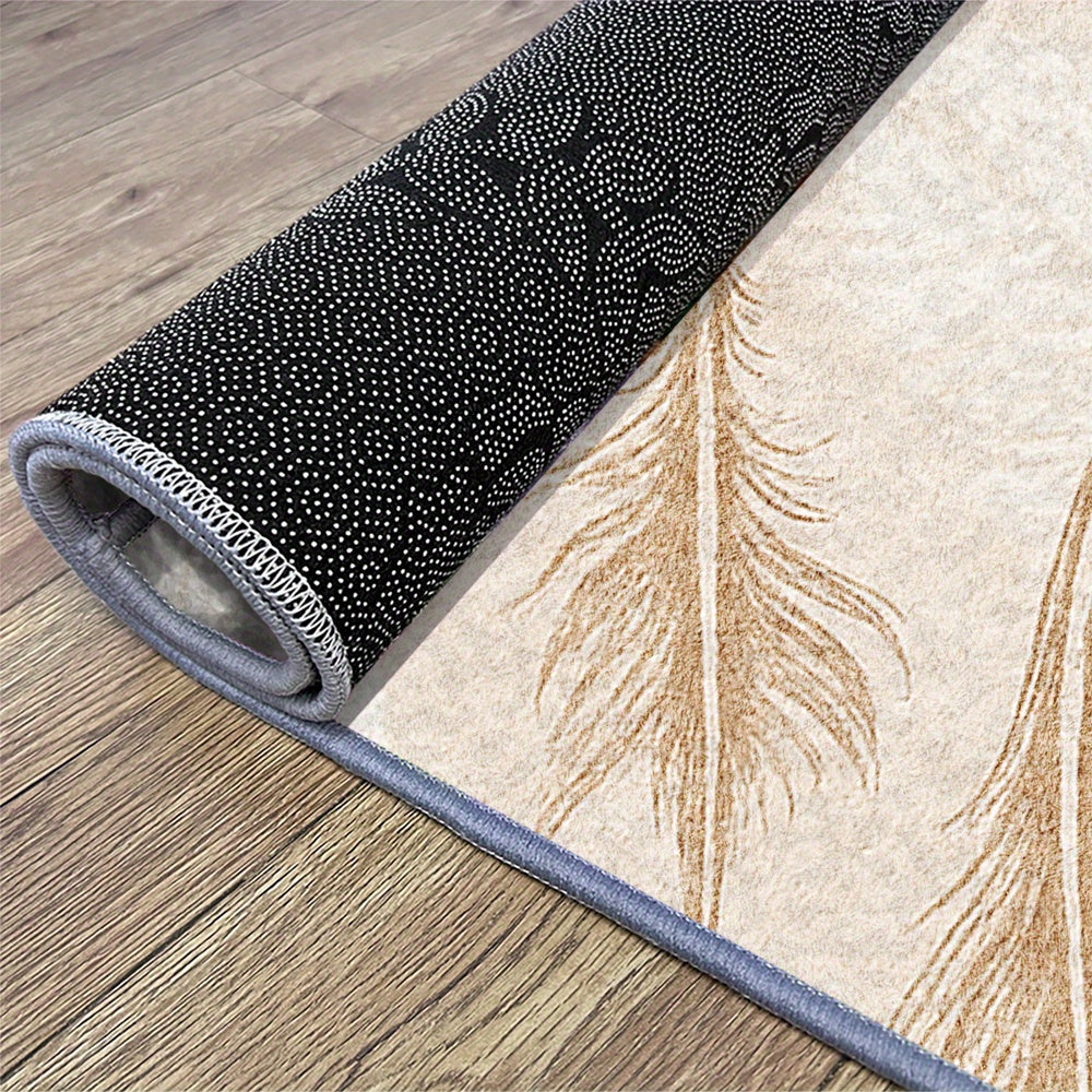 Tapis rond crème à plumes dorées, dix diamètres nordiques