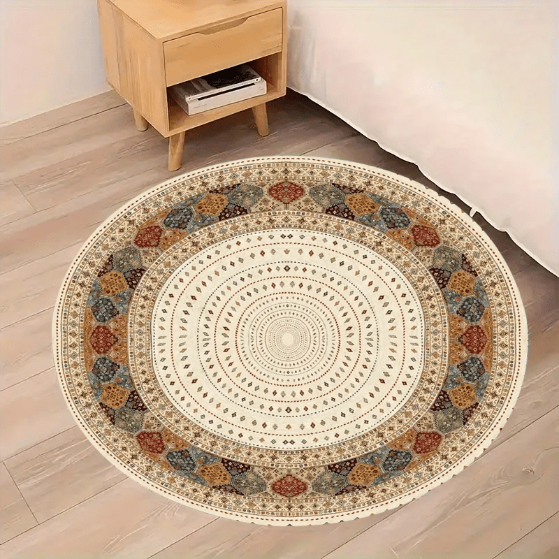 Tapis rond ivoire à médaillon perse, trois petits diamètres