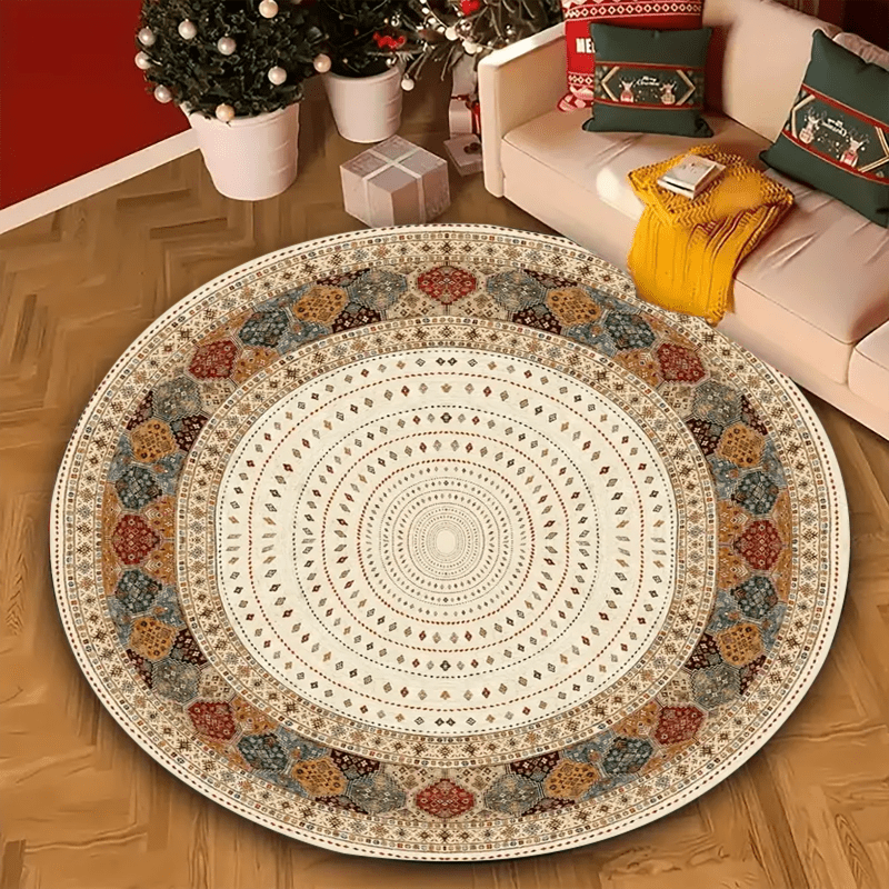 Tapis rond ivoire à médaillon perse, trois petits diamètres