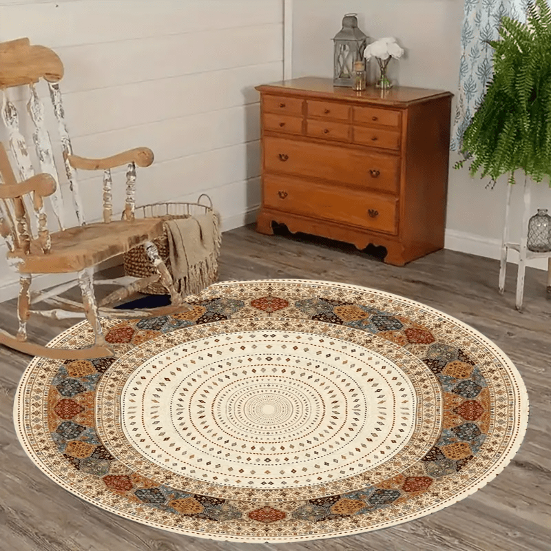 Tapis rond ivoire à médaillon perse, trois petits diamètres