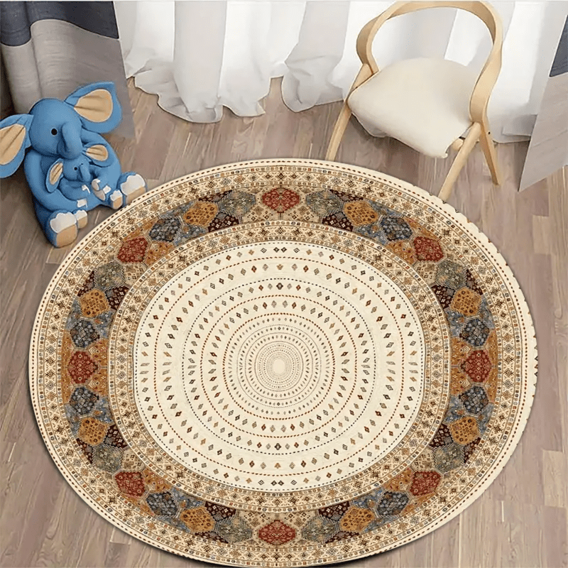 Tapis rond ivoire à médaillon perse, trois petits diamètres