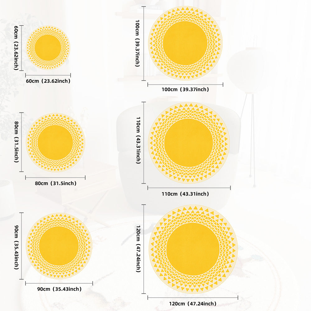 Tapis rond jaune, couronne berbère à triangles, 5 tailles