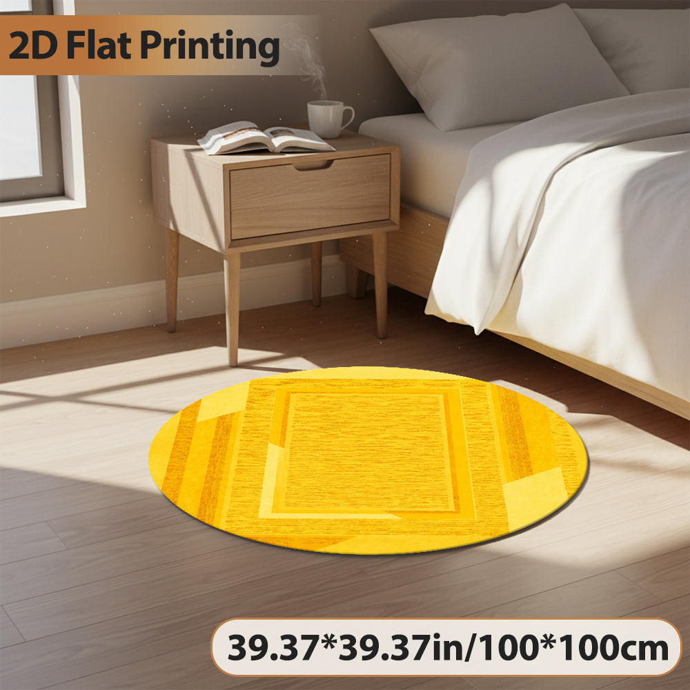 Tapis rond jaune à cadre géométrique, trois diamètres ronds