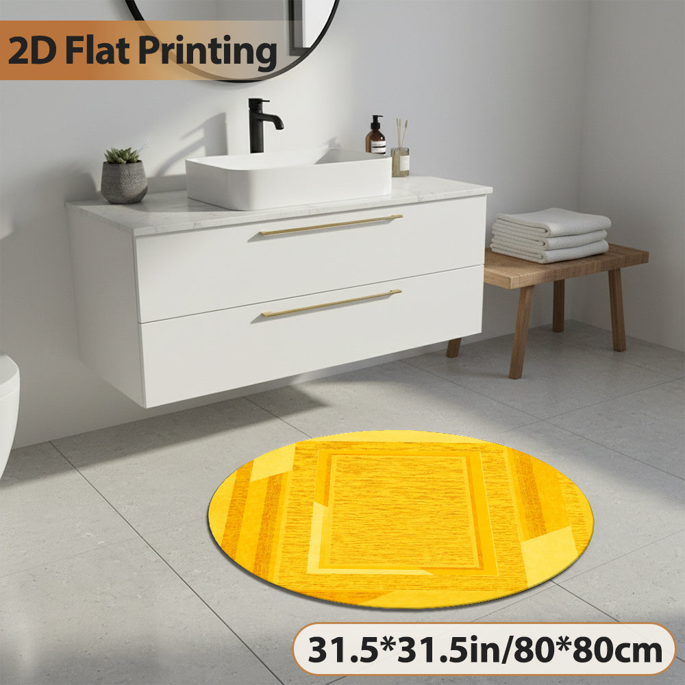 Tapis rond jaune à cadre géométrique, trois diamètres ronds