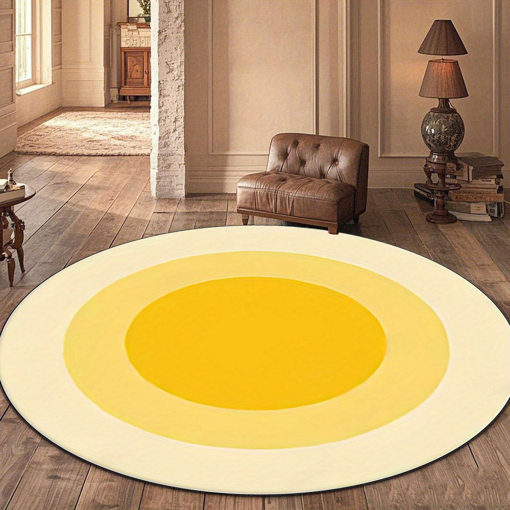Tapis rond jaune en cercles concentriques, trois tailles