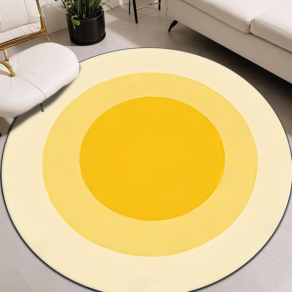 Tapis rond jaune en cercles concentriques, trois tailles