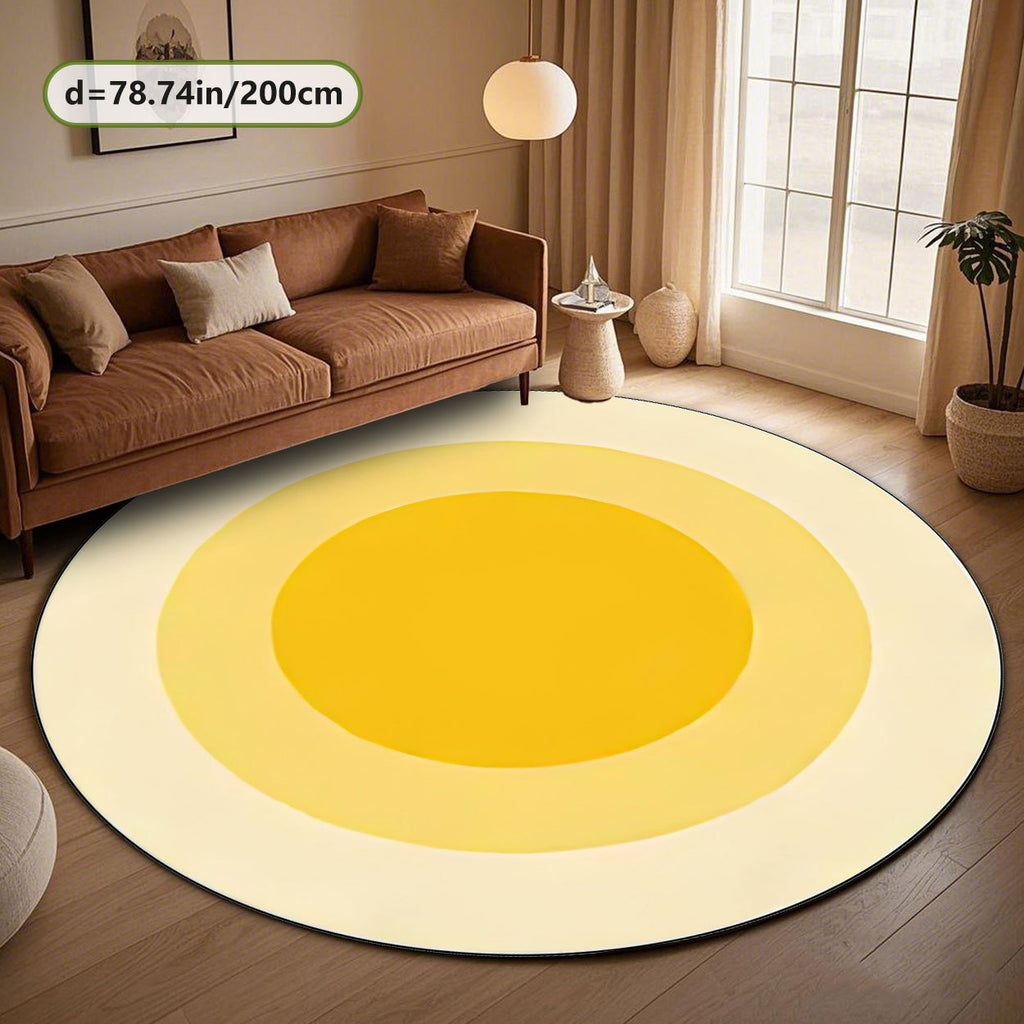 Tapis rond jaune en cercles concentriques, trois tailles