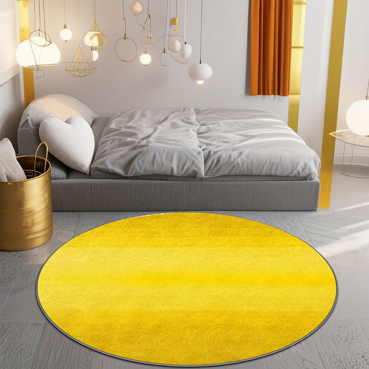 Tapis rond jaune en dégradé de bandes, quatre diamètres