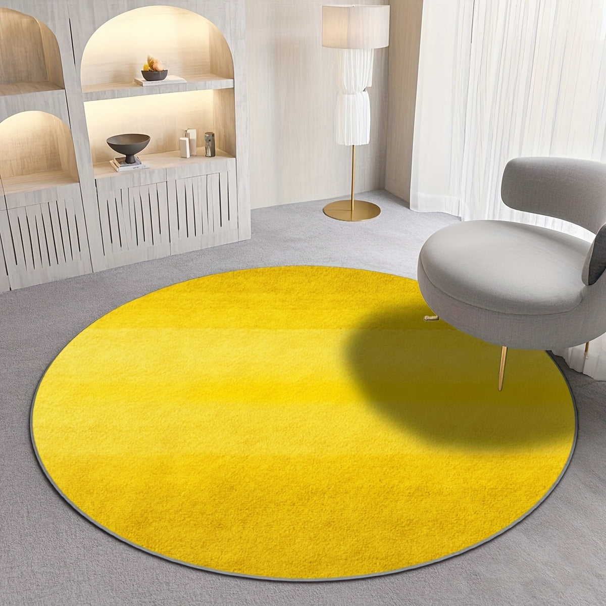 Tapis rond jaune en dégradé de bandes, quatre diamètres