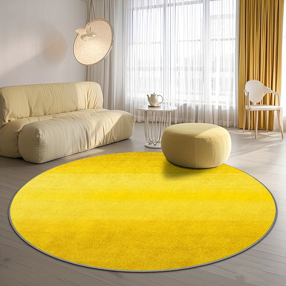 Tapis rond jaune en dégradé de bandes, quatre diamètres