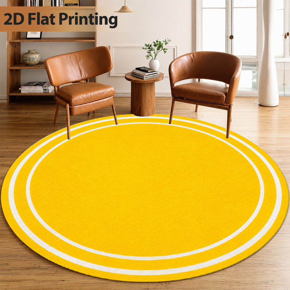 Tapis rond jaune à double filet blanc, imprimé plat en 2D