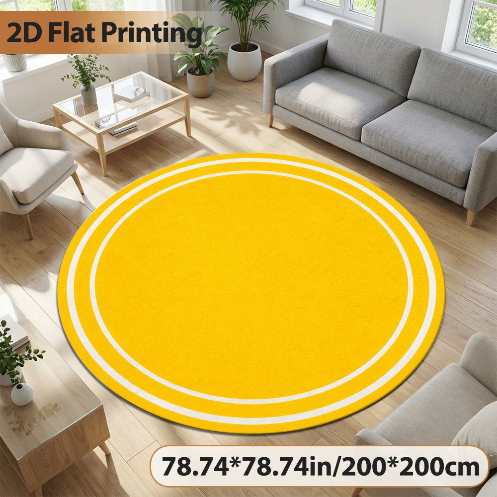 Tapis rond jaune à double filet blanc, imprimé plat en 2D
