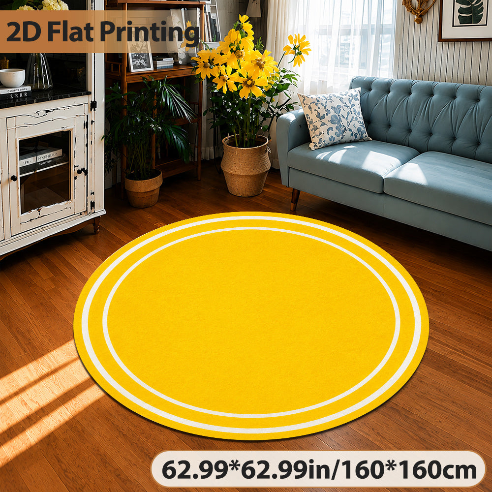 Tapis rond jaune à double filet blanc, imprimé plat en 2D