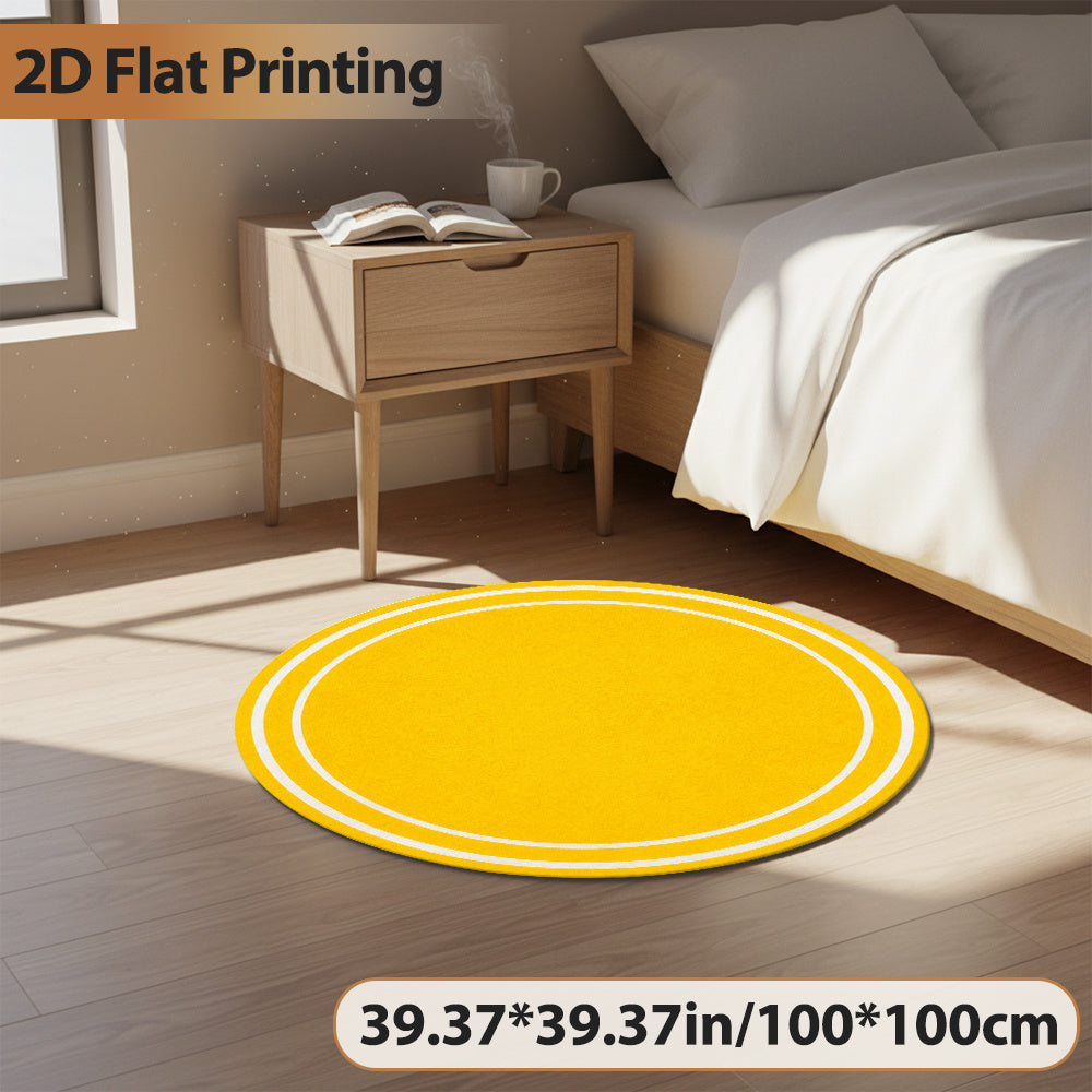 Tapis rond jaune à double filet blanc, imprimé plat en 2D