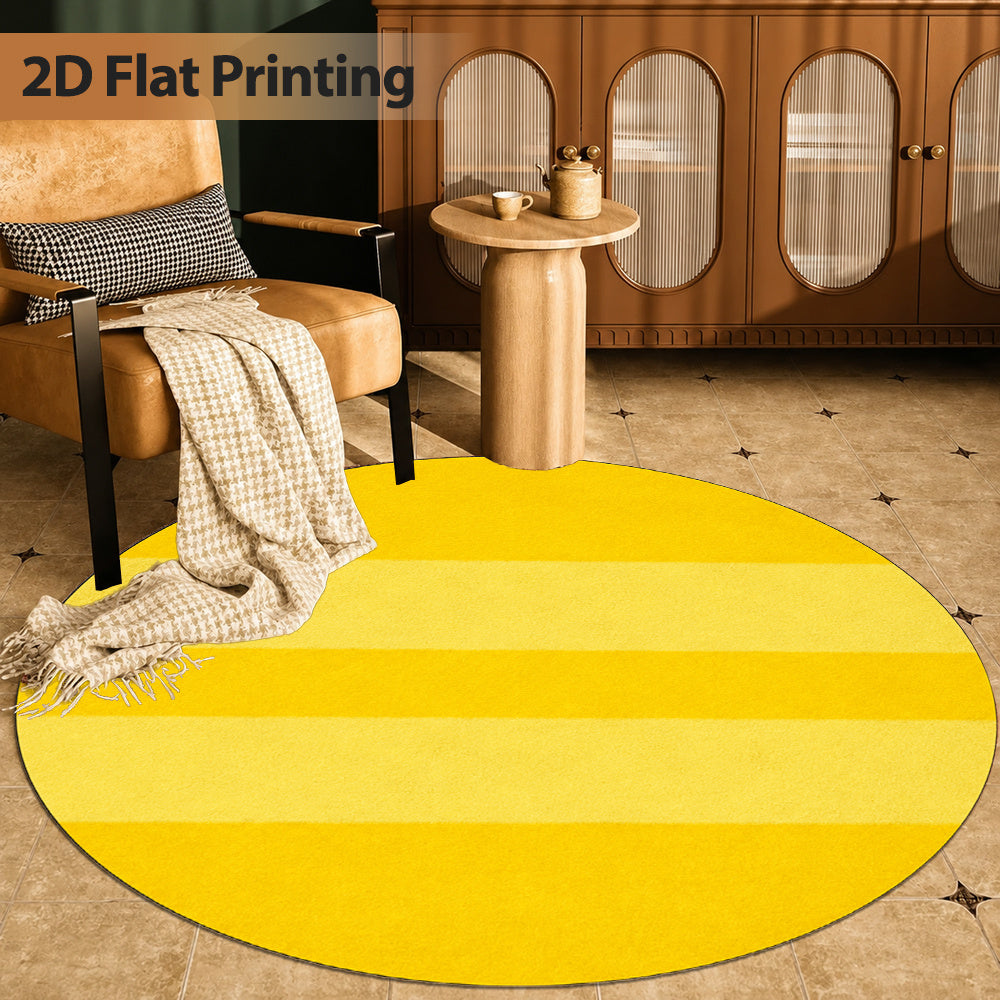 Tapis rond jaune à larges rayures horizontales, quatre tailles